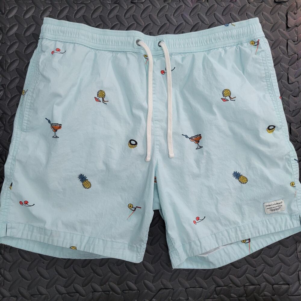 Modern Amusement Swim Trunks Mens Medium Tropical Cocktail Print Swim Shorts